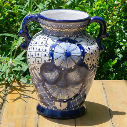 Jarrón Con Orejas Blanco Azul