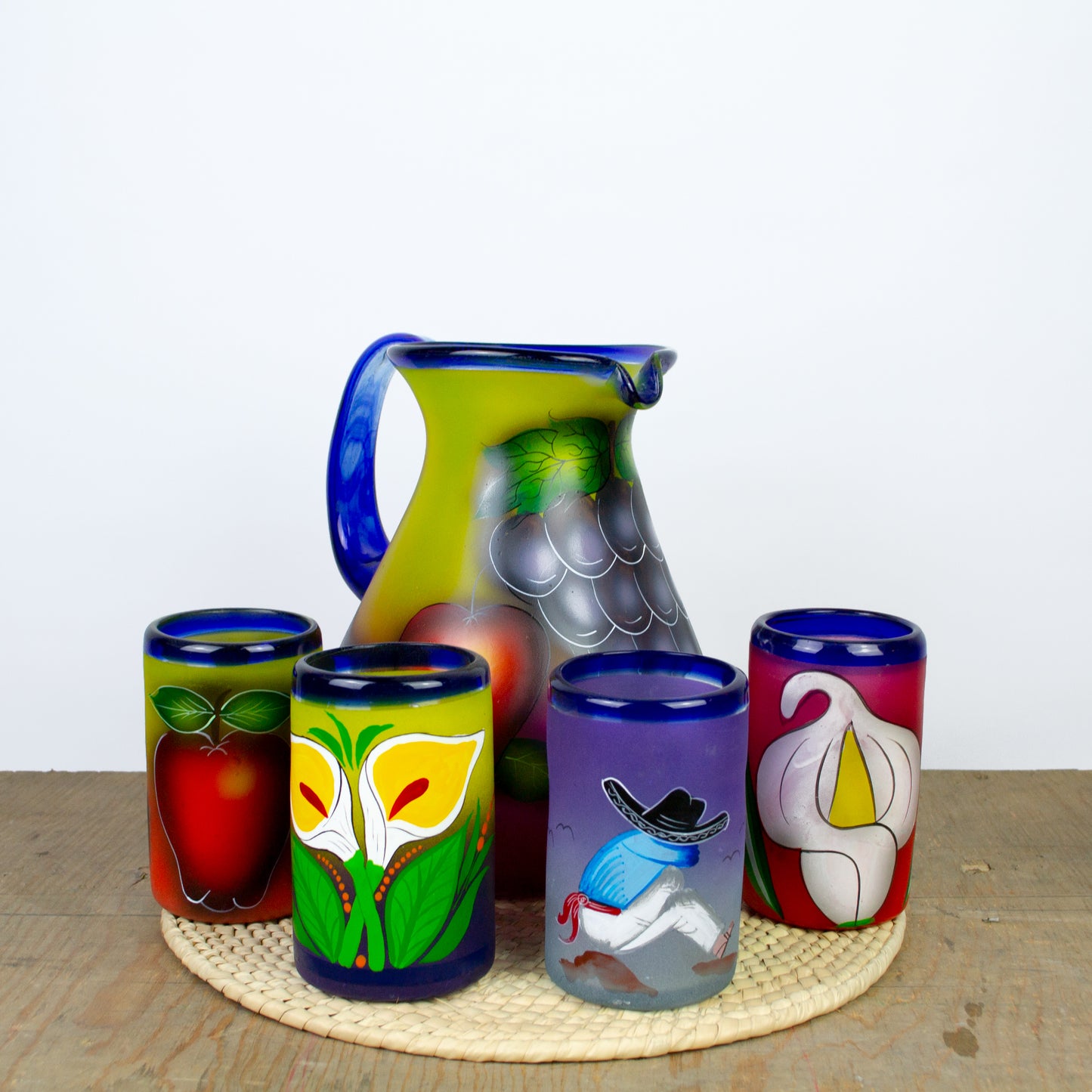 Juego Jarra Con Vasos Estilo Mexicano